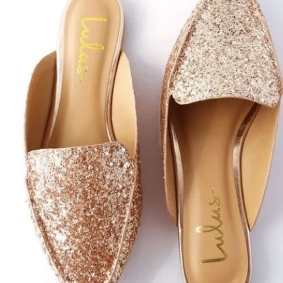 Lulus Shoes - Shoes sale 50%off Lulus Joelle Rose gold cooper Glitter  8.5  mules flat S14